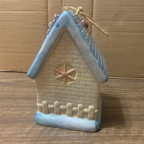 Casetta uccellino vintage in ceramica blu lucido con fiori dama insetto super carina C13 - Foto 4 di 12