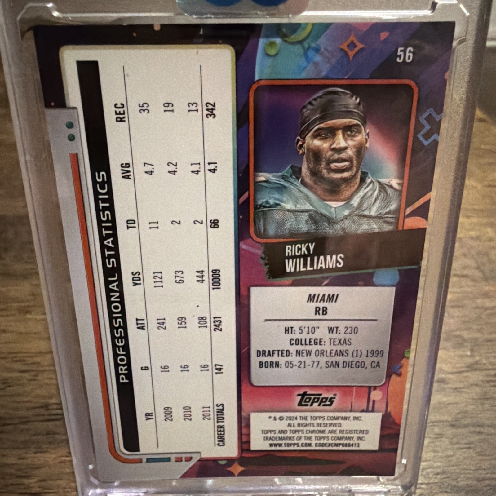 2024 Topps Cosmic Chrome Ricky Williams #56 Miami Dolphins Superfractor 1/1 view 6