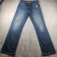 American Eagle Jeans Mens 30x31 Blue Bootcut Faded Whiskers Distressed