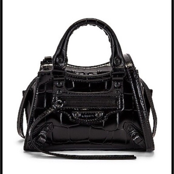 Balenciaga Neo Classic Nano Black Croc-Embossed Leather Top Handle Bag RRP$2000