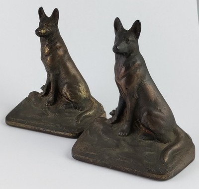 Pair Of Vintage Cast Iron Metal German Sheperd Book Ends