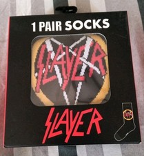 SLAYER Socks One pair - Men  s Size 7-12 Black/White/Yellow Heavy Metal Rock NEW