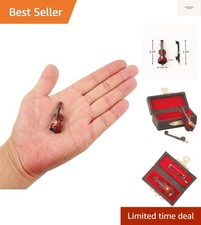 Wooden Miniature Violin with Bow and Case 1/12 Scale Dollhouse Accessories De...