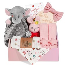 Newborn Baby Girl Gift Set, 9 Pcs - Swaddle Blanket, Bunny Rattle  More