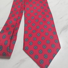 Envoy 100 Imported Silk Made In USA Mens Tie Red Floral Circle Design 59"