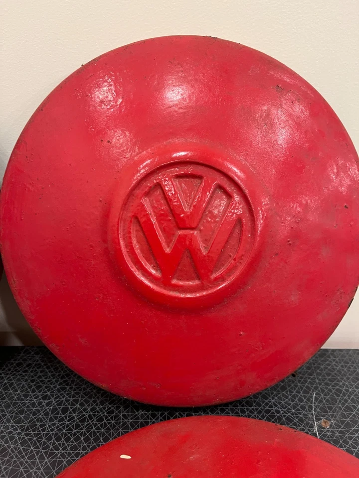 Juego de 4 tapacubos VW Volkswagen 1974 vintage 10" pintado rojo cubierta de rueda insecto escarabajo Foto 3 de 4