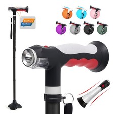 Folding Walking Cane with Two Led Lights for Elderly Solid Base Adjustable Walki