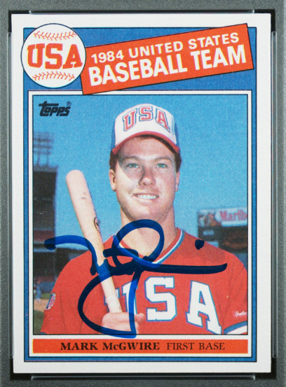 1985 Topps Mark McGwire Signed USA Rookie Baseball Card PSA 7 DNA 10 Certified view 2