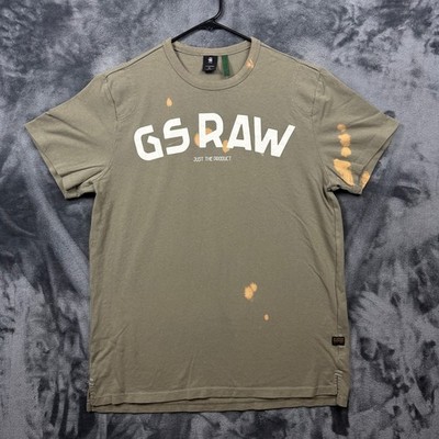 G-Star Raw T-Shirt Mens XL Green Bleach Splatter Graphic Logo Short Sleeve