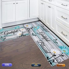 Mofvugz Teal Floral Kitchen Rugs And Mats For Floor 2 Piece, Non-Skid Washable