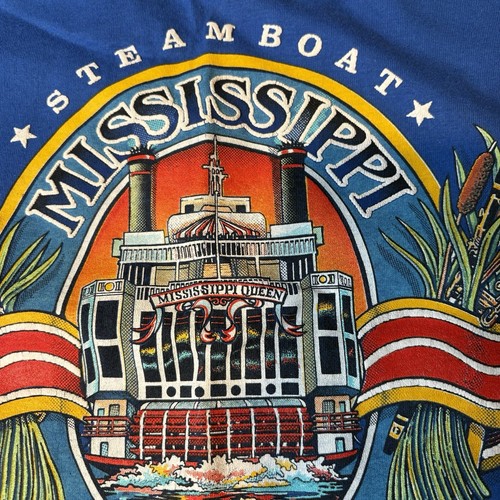 Camicia vintage Mississippi Queen XL blu punto singolo Steamboat Mountain 1989 A3256 - Foto 4 di 6