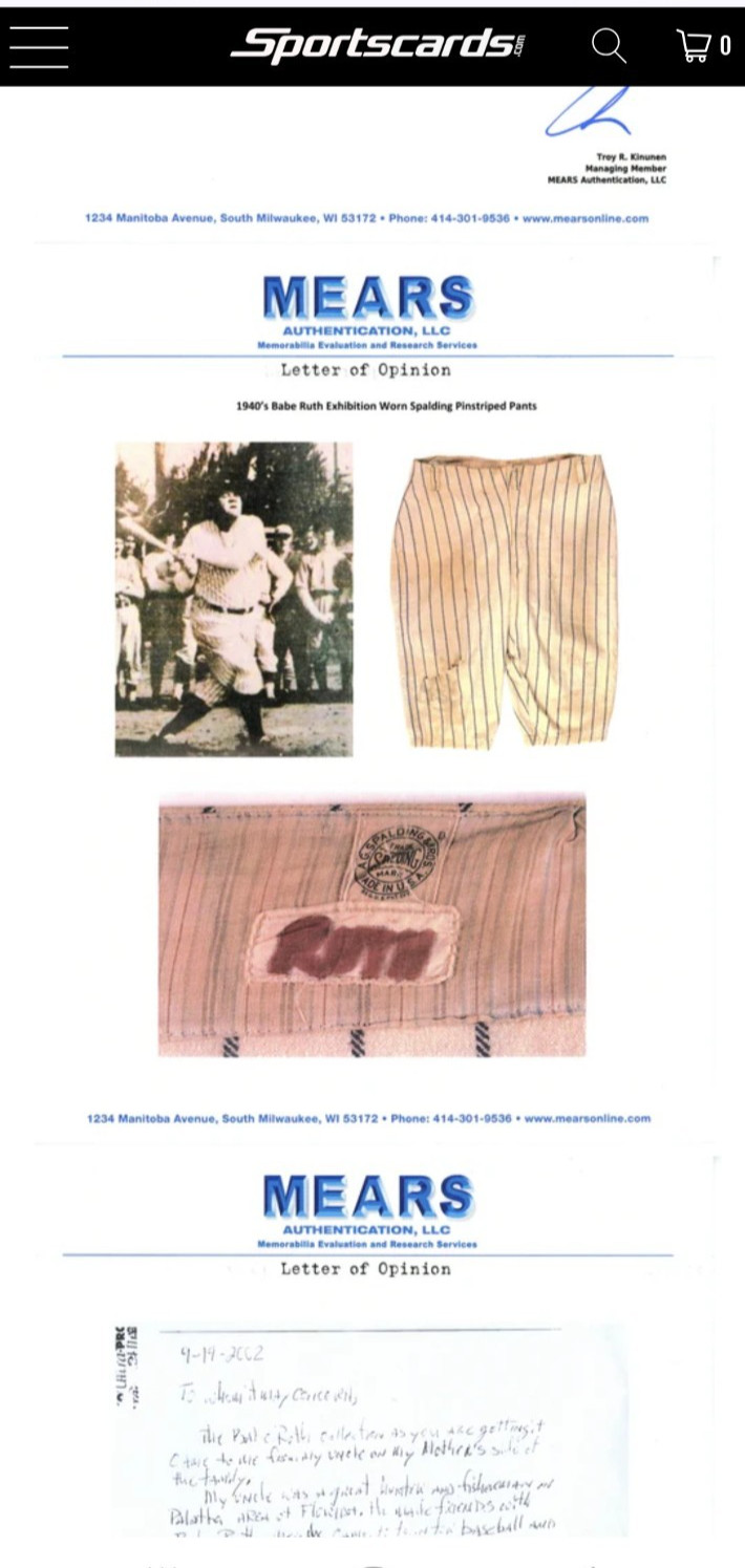 Babe Ruth WORN PANTS PIECE Exhibition 1940-41 & 2010 TOPPS MLB LOGOMAN Card view 6