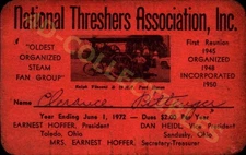  Vintage National Threshers Association Membership Card 1972 Ephemera