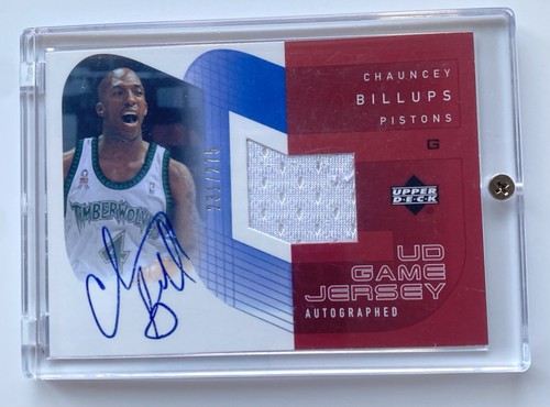 2002 CHAUNCEY BILLUPS ON CARD AUTO GAME USED JERSEY UPPER DECK #231/275
