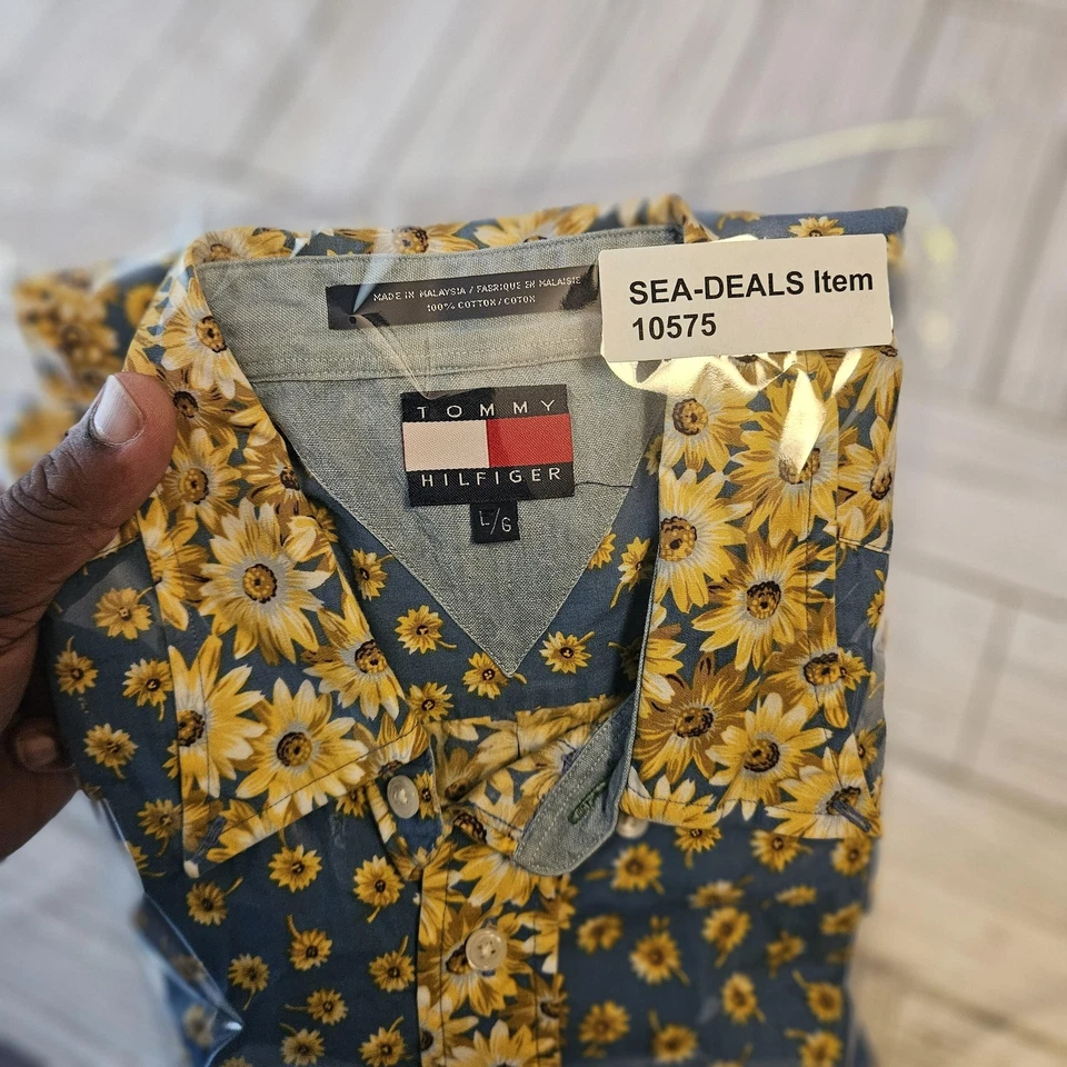 Camisa Tommy Hilfiger Para Hombre Grande Girasol Floral Abotonada Estilo Vintage Foto 2 de 4