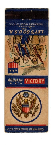 ALL OUT FOR VICTORY matchbook matchcover - WW 2 MILITARY PATRIOTIC PROPAGANDA