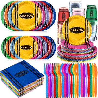Ziliny 350 Pcs Crayon Party Disposable Tableware Set Paper Plates and Napkins...