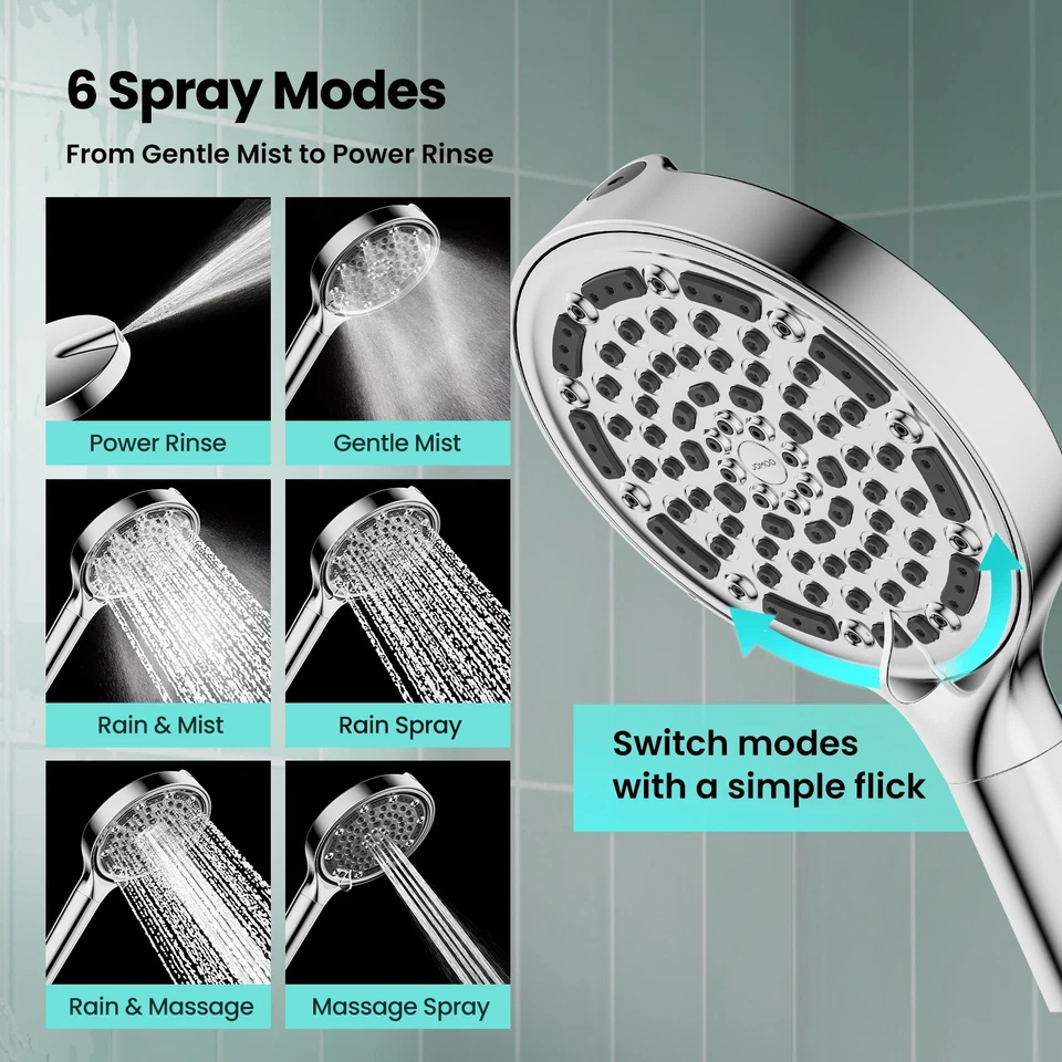 6 Spray Settings High Pressure shower Head with Filter, Handheld Rainfall Combo - Image 4 of 4