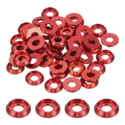 M4 Tapered Washers, Hole 4mm/0.16'' Aluminum 50PCS (Red) General Purpose