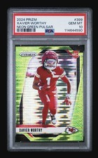 2024 Panini Prizm Xavier Worthy Neon Green Pulsar #399 (RC) PSA 10 Gem Mint