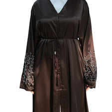 Muslim Women Abaya Dubai Beaded Open Kaftan Long Dress Maxi Robe Kimono Cardigan