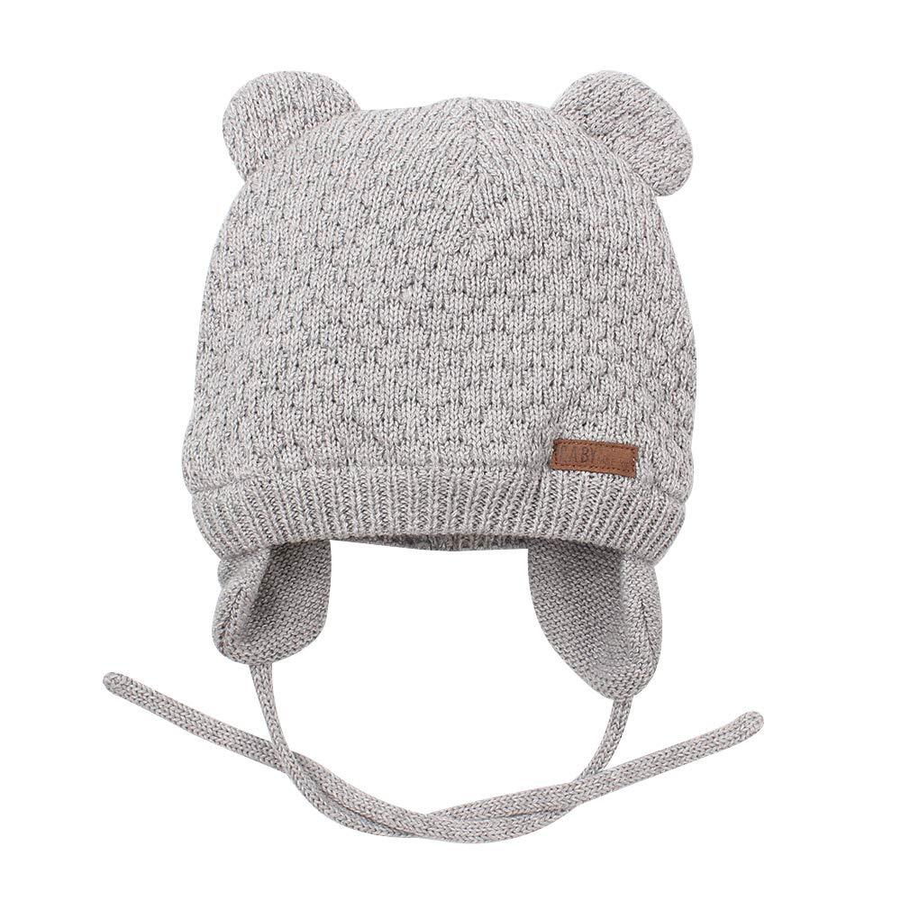 Baby Beanie Hat with Earfalp Bear Knit Warm Winter Cap for Boys Girls 0-2 Years