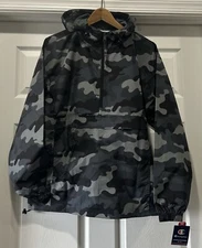 Champion Men's Packable Camo All Over Print Windbreaker Jacket Gray Black M
