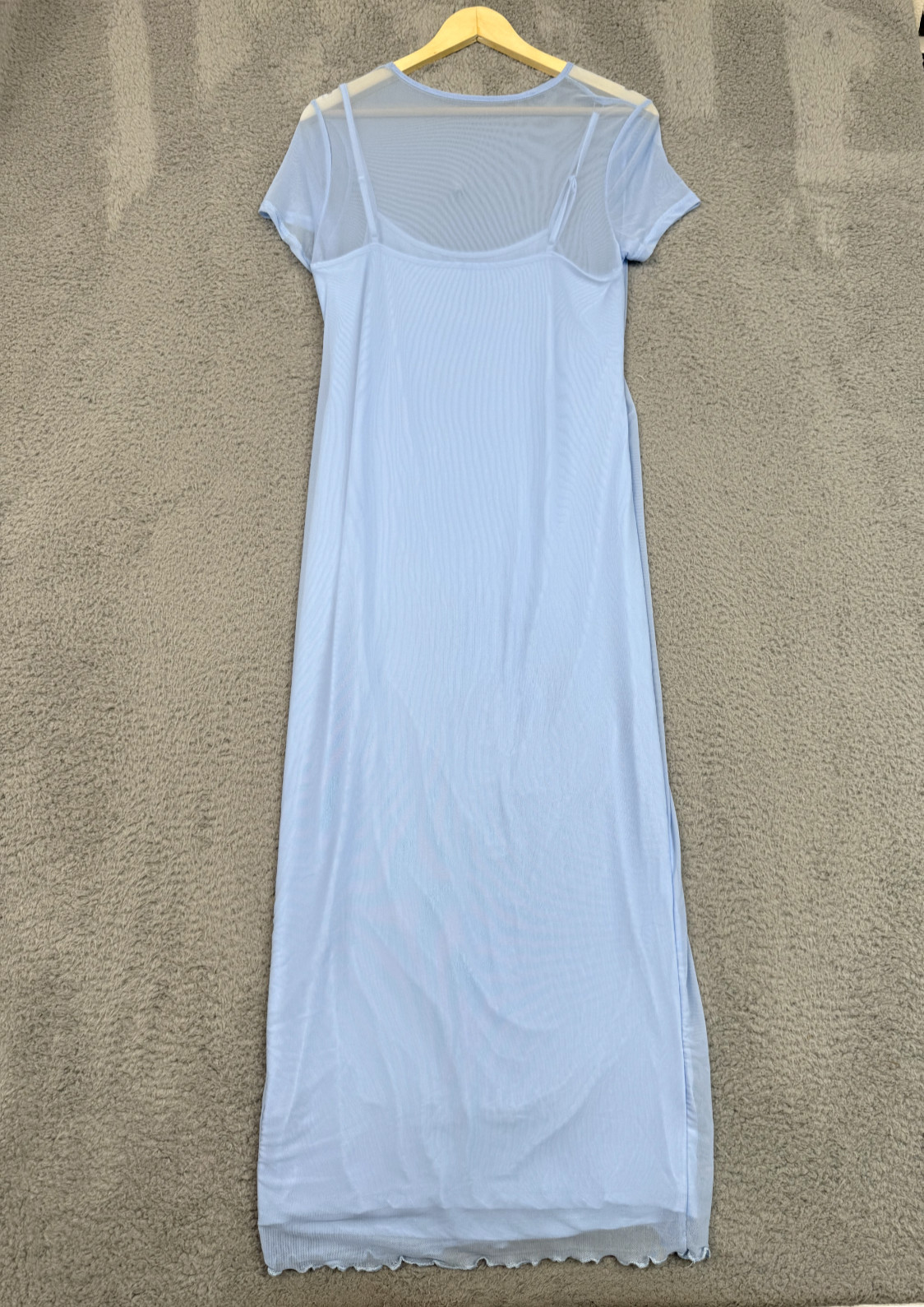 Slip Dress Women Large Blue Sheer Maxi Ruched Fairycore Fairy Ethereal Whimsical