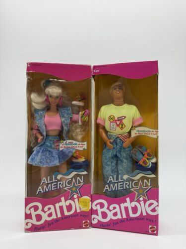 Barbie 1990, All American Barbie et Ken Fabriqué en Chine NRFB - Imagen 19 de 19