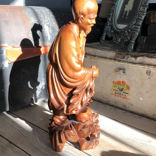 Antique Asian Chinese Monk Shou Lao with Beads Rosewood Hand Carved Figure - Picture 15 of 24