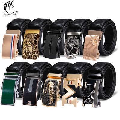 Genuine Leather Mens Ratchet Belt Belts For Men Adjustable Automatic Buckle Work