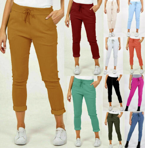 Pantaloni da jogger donna italiani elasticizzati magici comodi look a lamenti - Foto 1 di 36