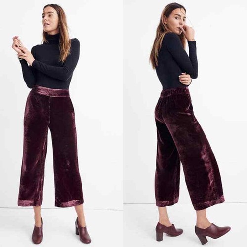 Madewell XS Velvet Huston Wide-Leg Crop 