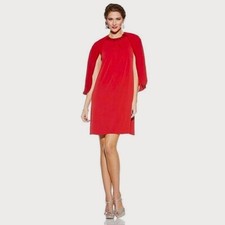 Badgley Mischka Red Dress Jewel Neck w/Matching Chiffon Cape Dress SMALL NWT