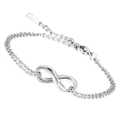Men Women Polished Charm Infinity Love Symbol Stainless Steel Chain Bracelet