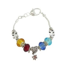 Autism Awareness Bracelet Puzzle Piece Charms Crystal Beads Silver 7.5"
