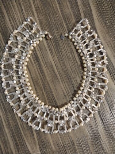 Vintage Faux Pearl Beaded Woven Choker Collar Neck