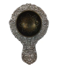 German Silver Brass Vintage 4" Tea Strainer Relief Scrolled Design