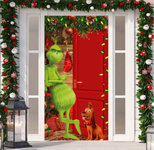 Grinch Christmas Door Banner Festive Xmas Outdoor Porch Decoration 71x35 inch