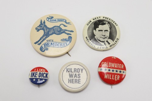 Lot of 5 Vintage Political Patriotic Pinback Buttons Campaign Voting Advertising