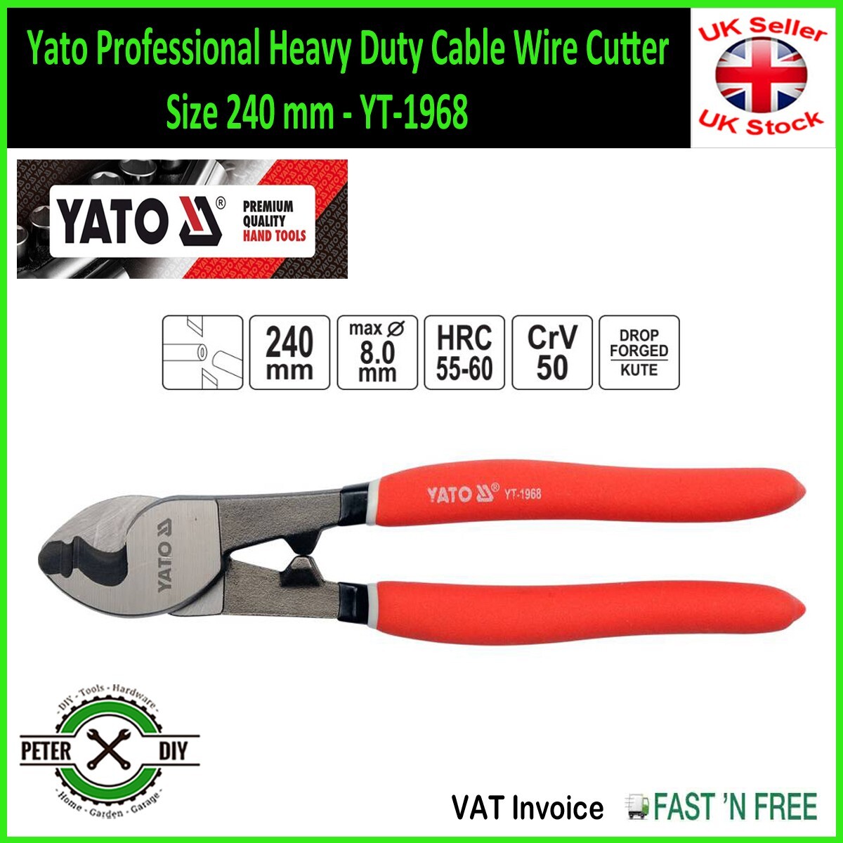 Yato Professional Heavy Duty Cable Wire Cutter Size 240 mm - 10