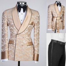 Men's Suit Slim Fit Shawl Lapel Double Breasted Formal Wedding Groom Tuxedo