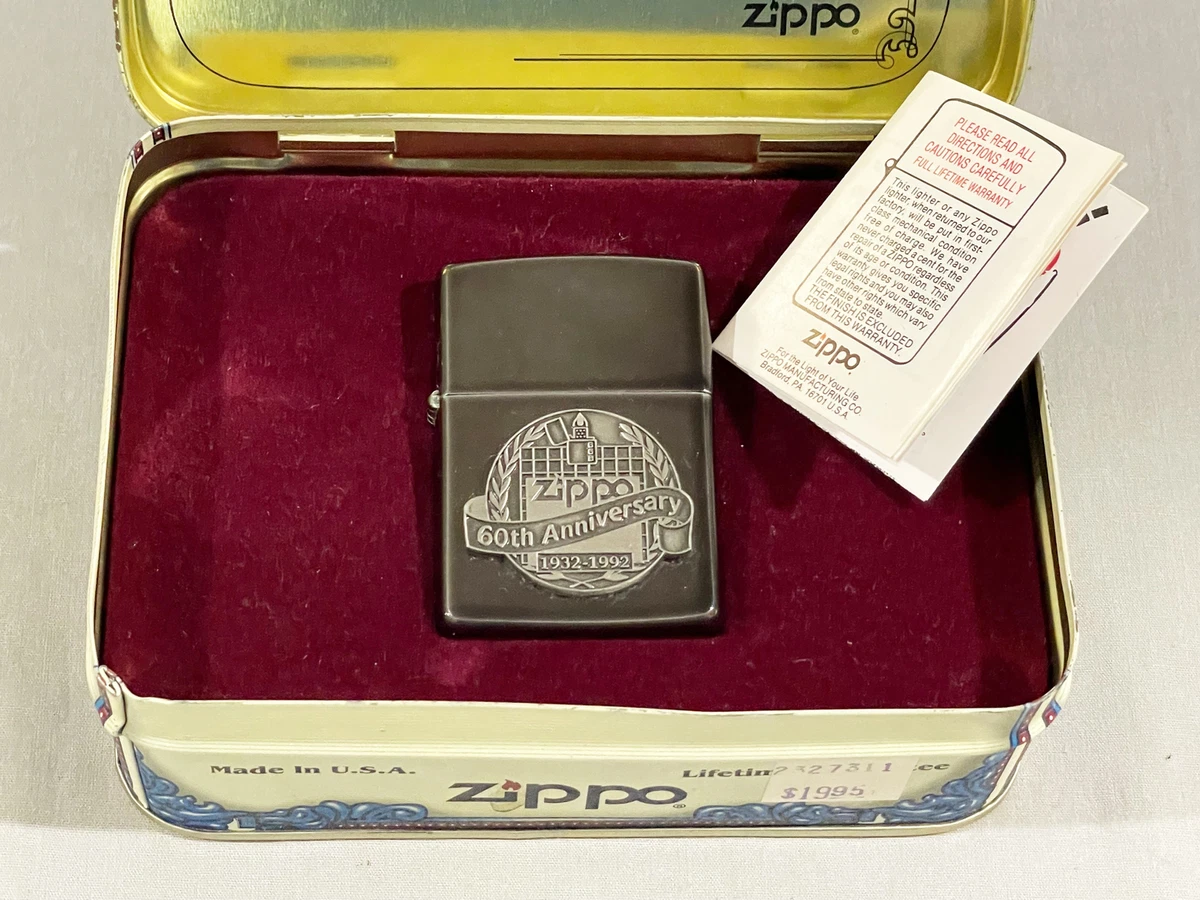 ZIPPO 60th ANNIVERSARY 1932-92 LIGHTER - UNFIRED - UNUSED ORIGINAL TIN