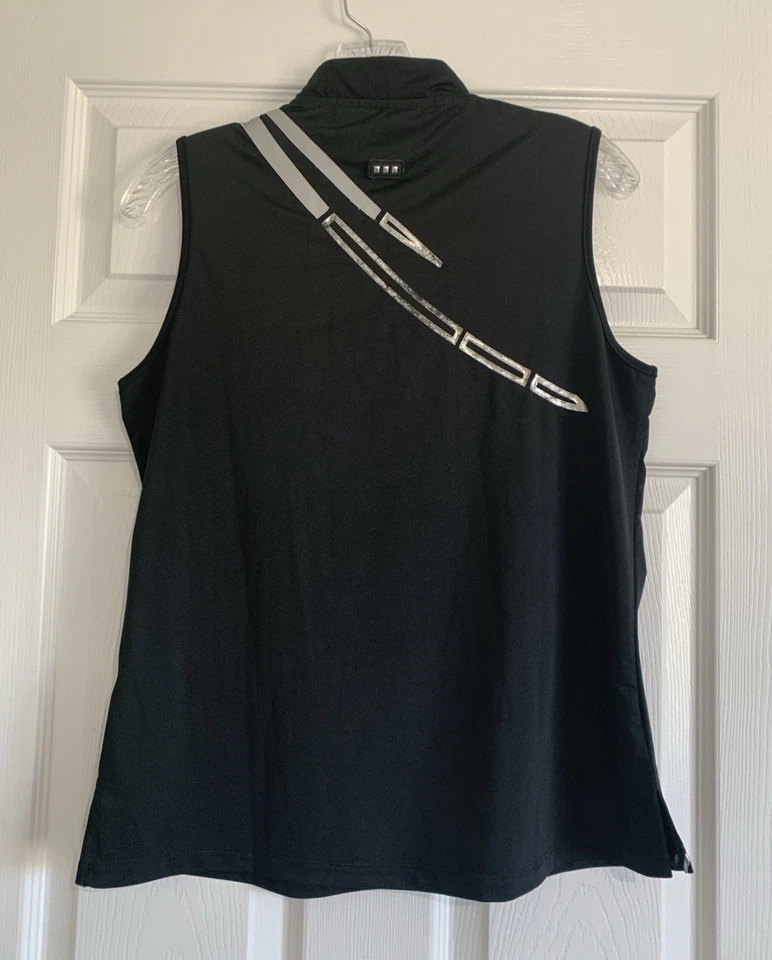 Top de golf Jamie Sadock para mujer S negro plateado verde arte sin mangas 1/2 cremallera tenis Foto 2 de 4
