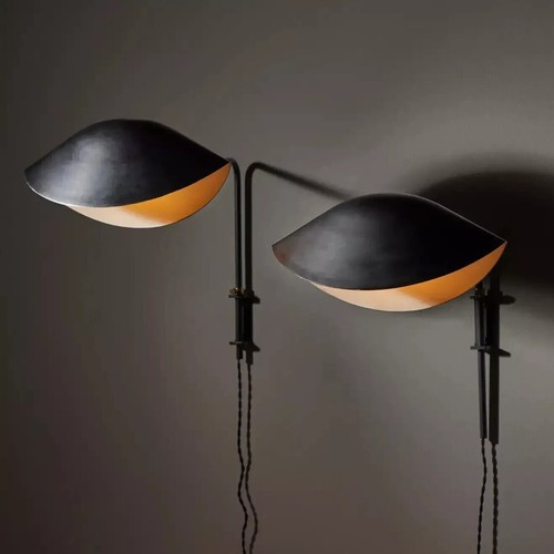 Vintage Adjustable 2 Light Lamp Swing Arm Plug-In or Cord Wall Sconce in Black - Picture 8 of 13