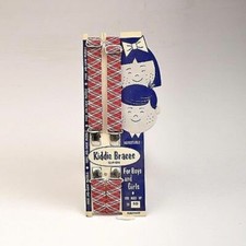 1950s Childrens Suspenders Braces Clip On Unisex Red Plaid Burgundy Deadsock VTG