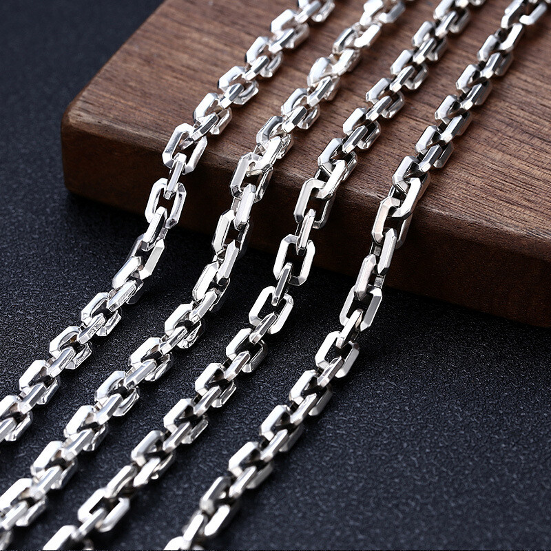 6MM Real 925 Sterling Silver Rectangle Chain Mens Heavy