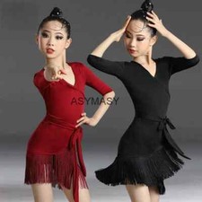 Mid Short Sleeve Lace Mesh Dancing Dresses for Kids Skirt Latin Dance Dress