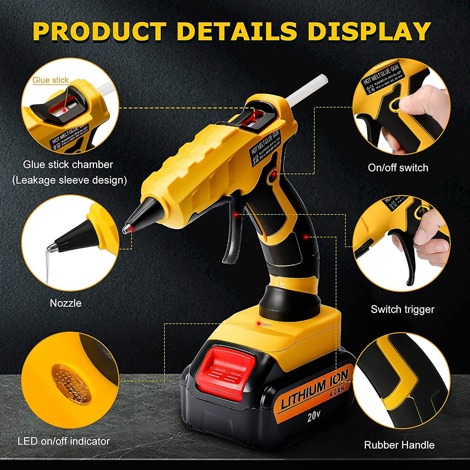 Cordless Hot Melt Glue Gun For Dewalt 20V MAX Liion Battery For Crafts