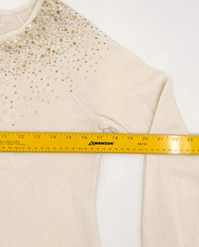 Suéter Tommy Bahama Mujer Pequeño Marfil Lentejuelas Adornado Mezcla Lana de Cordero Foto 4 de 4